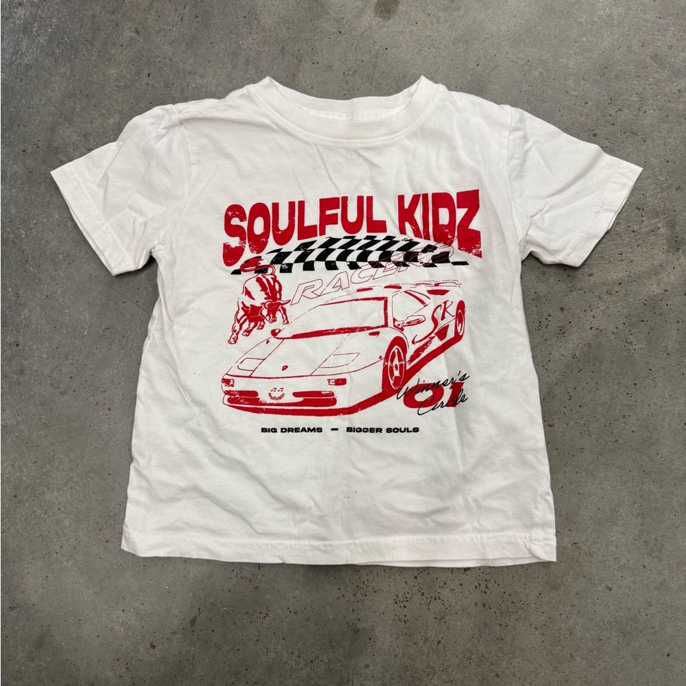 Soulful Kidz White Graphic Tee Race Car Shirt Size 4T
